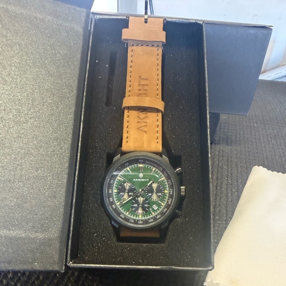 Aknight Men’s Chronograph Watch – Green Dial / Black & Brown Leather Strap - Picture 2 of 2